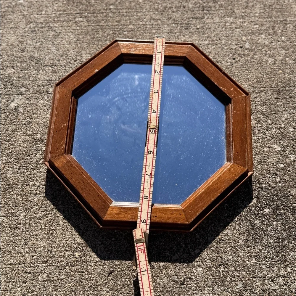 Vintage Estate Wooden Octagonal Wall Mirror Traditional Home Decor